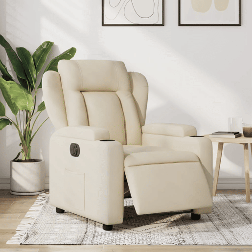 vidaXL Poltrona reclinável elétrica tecido cor creme