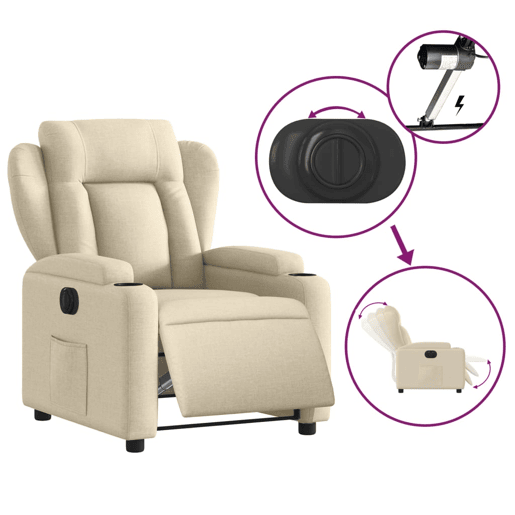 vidaXL Poltrona reclinável elétrica tecido cor creme