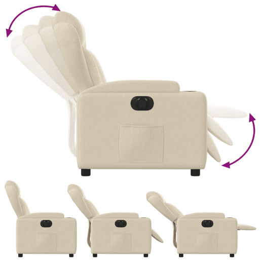 vidaXL Poltrona reclinável elétrica tecido cor creme
