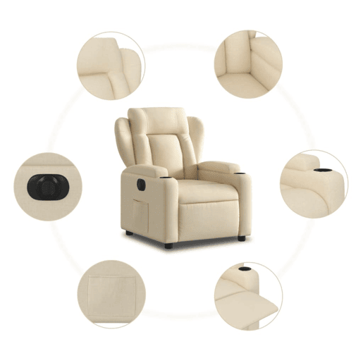 vidaXL Poltrona reclinável elétrica tecido cor creme
