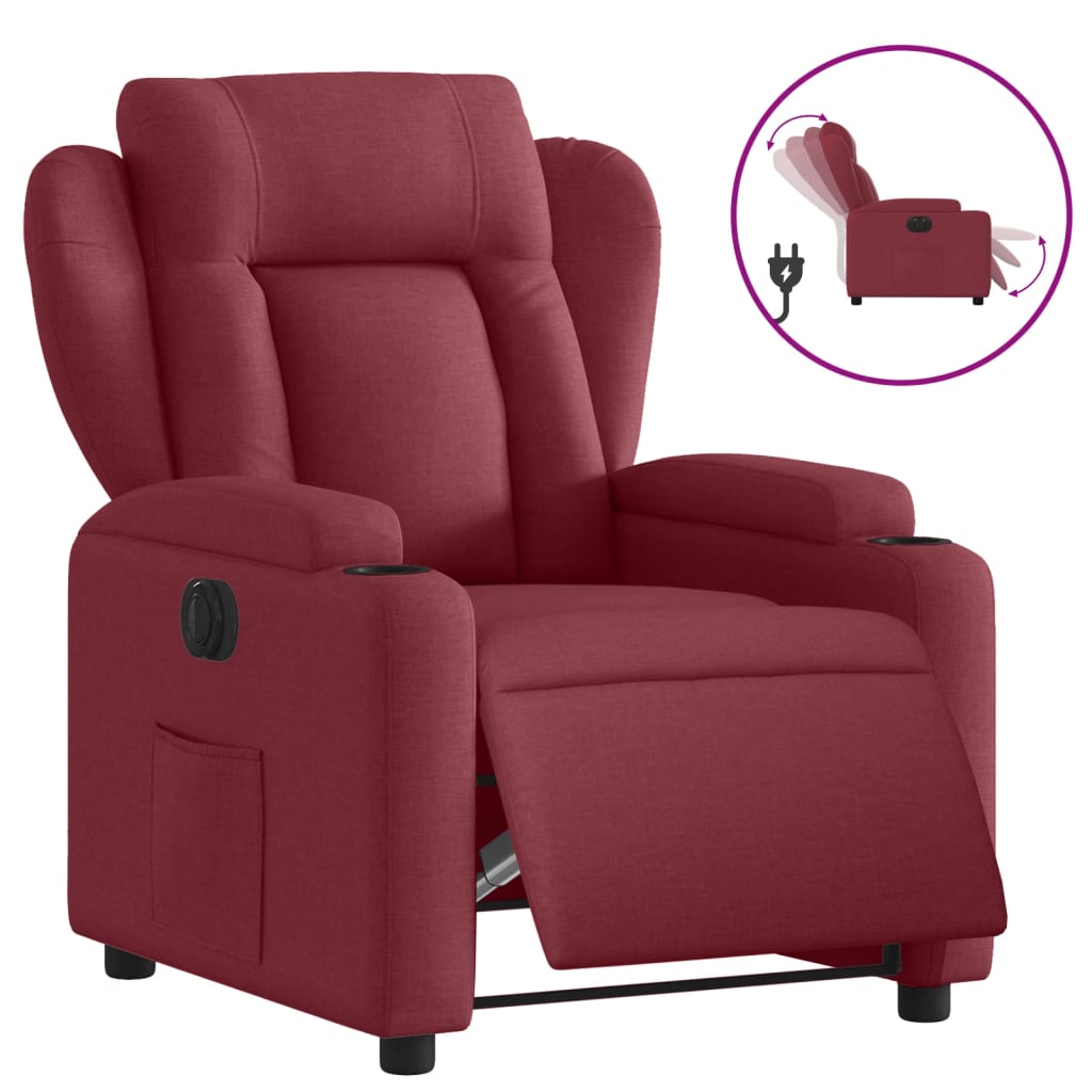 Vidaxl sillón reclinable eléctrico tela rojo tinto