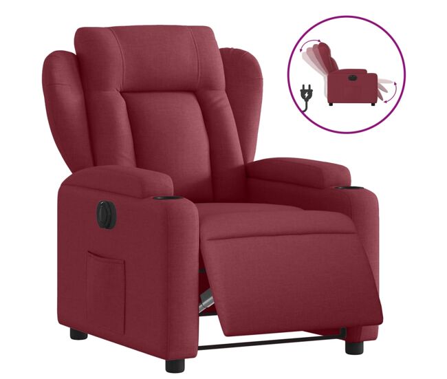 Vidaxl sillón reclinable eléctrico tela rojo tinto