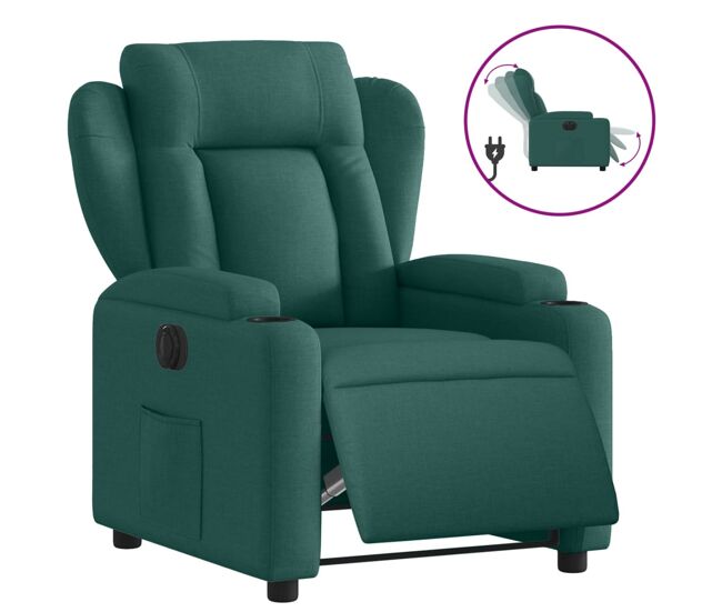 Vidaxl sillón reclinable eléctrico tela verde oscuro