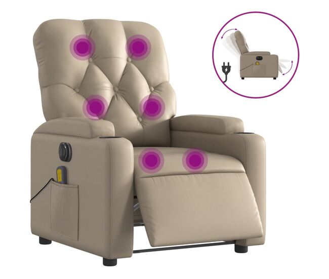 Vidaxl sillón reclinable de masaje eléctrico cuero sintético capuchino