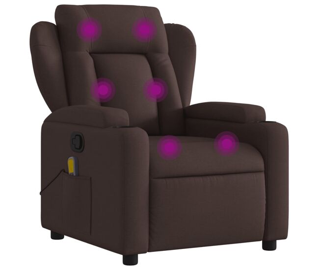 Vidaxl sillón de masaje reclinable de tela marrón oscuro