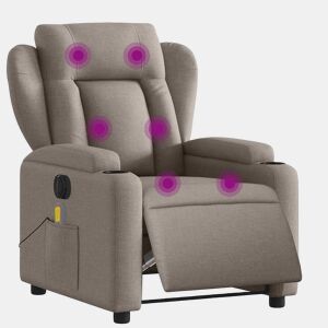 vidaXL Poltrona reclinável massagens elétrica tecido cinza-acastanhado