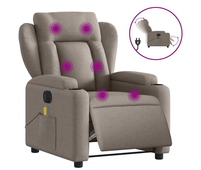 Vidaxl sillón reclinable de masaje eléctrico tela gris taupe