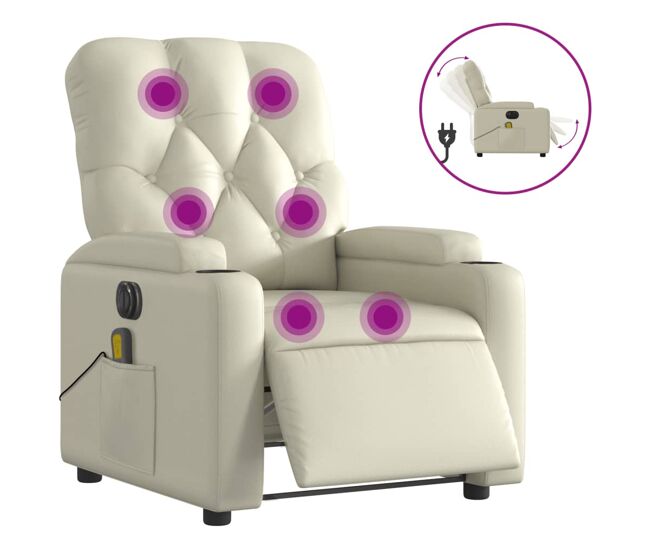 Vidaxl sillón de masaje reclinable eléctrico cuero sintético crema
