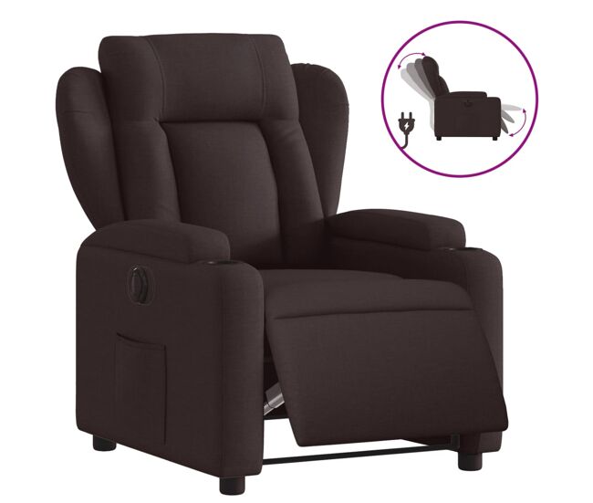 Vidaxl sillón reclinable eléctrico tela marrón oscuro