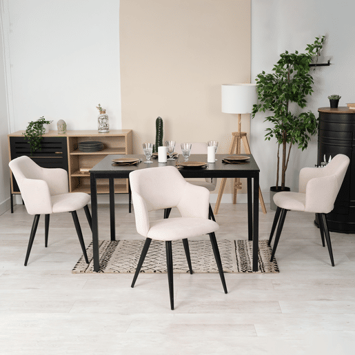 Conjunto de 4 cadeiras de jantar poltrona com braços tecido assento estofado pernas de metal para cozinha sala de estar quarto escritório, bege