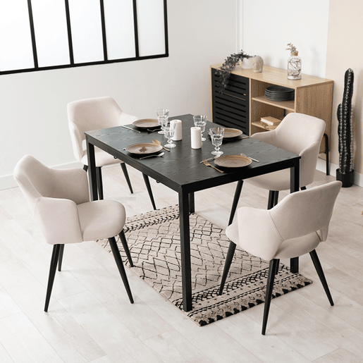 Conjunto de 4 cadeiras de jantar poltrona com braços tecido assento estofado pernas de metal para cozinha sala de estar quarto escritório, bege