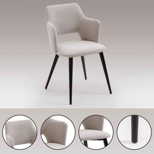 Conjunto de 4 cadeiras de jantar poltrona com braços tecido assento estofado pernas de metal para cozinha sala de estar quarto escritório, bege