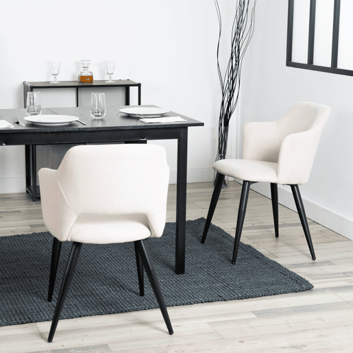Conjunto de 4 cadeiras de jantar poltrona com braços tecido assento estofado pernas de metal para cozinha sala de estar quarto escritório, bege