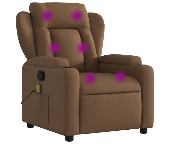 Vidaxl sillón reclinable con masaje de tela marrón