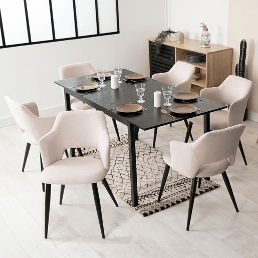 Conjunto de 2 cadeiras de jantar, poltrona com braços, assento estofado em tecido, pernas em metal para cozinha, sala de estar, quarto, escritório, bege