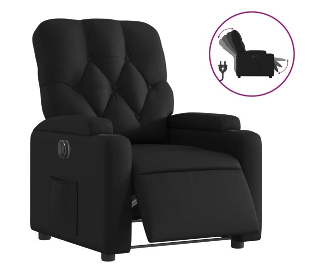 Vidaxl sillón reclinable eléctrico de cuero sintético negro