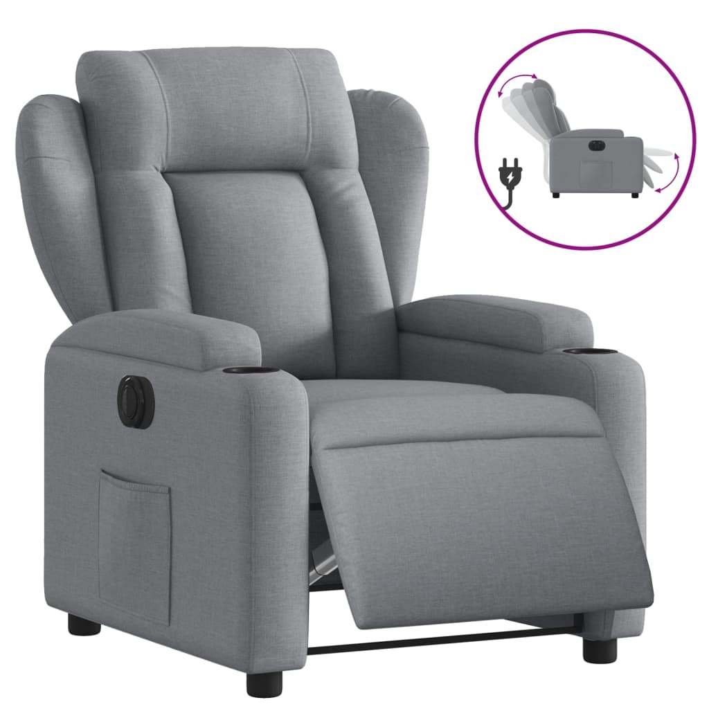 Vidaxl sillón reclinable eléctrico tela gris claro