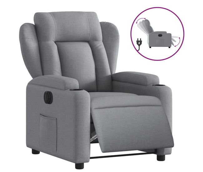 Vidaxl sillón reclinable eléctrico tela gris claro