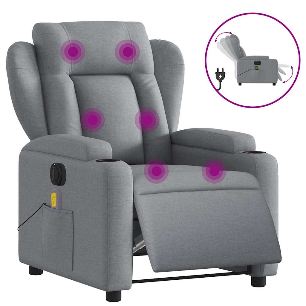 Vidaxl sillón reclinable de masaje eléctrico tela gris claro