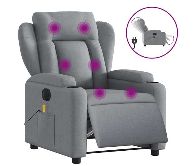 Vidaxl sillón reclinable de masaje eléctrico tela gris claro