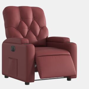 vidaXL Poltrona reclinável elétrica couro artificial vermelho tinto