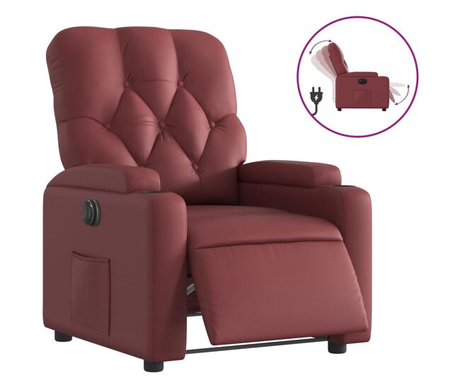 Vidaxl sillón reclinable eléctrico de cuero sintético rojo tinto