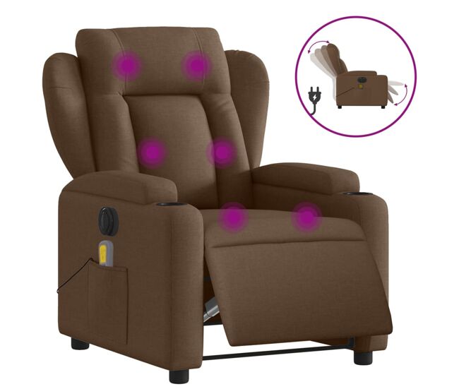 Vidaxl sillón reclinable de masaje eléctrico tela marrón