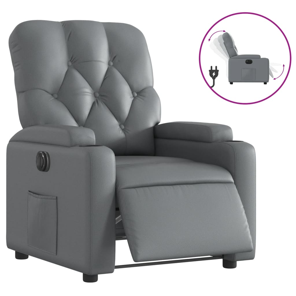 Vidaxl sillón reclinable eléctrico de cuero sintético gris