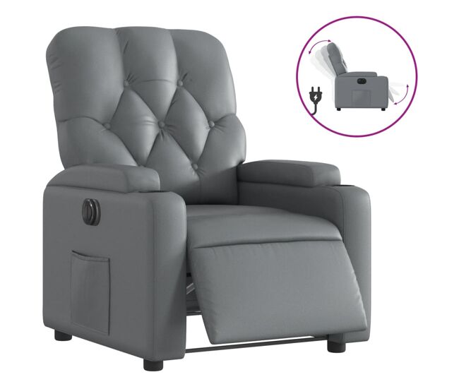 Vidaxl sillón reclinable eléctrico de cuero sintético gris