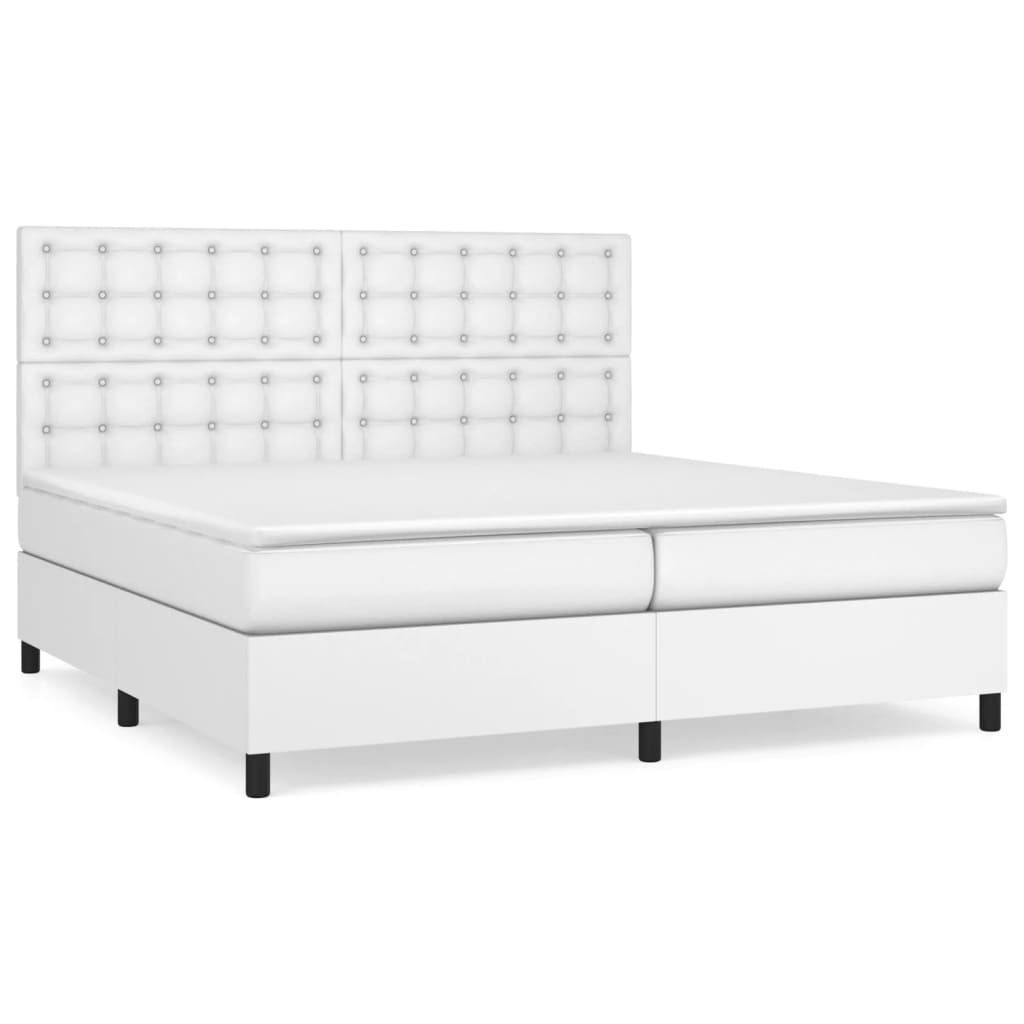 Cama box spring con colchón cuero sintético blanco 200x200 cm botones