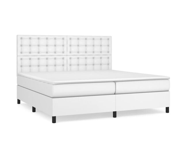 Cama box spring con colchón cuero sintético blanco 200x200 cm botones