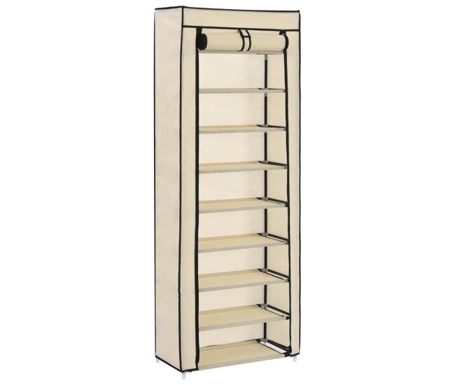Vidaxl mueble zapatero de tela con funda color crema 57x29x162 cm