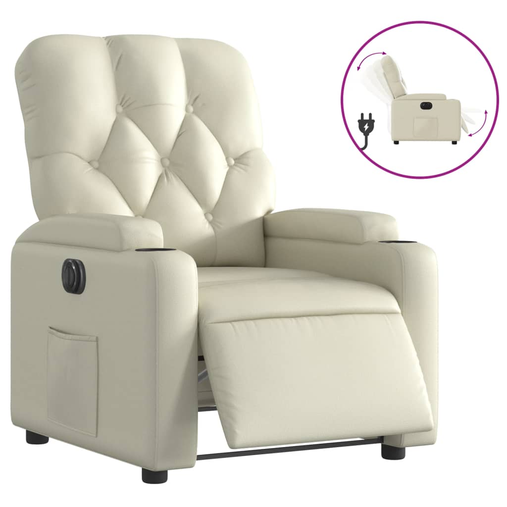 Vidaxl sillón reclinable eléctrico de cuero sintético crema