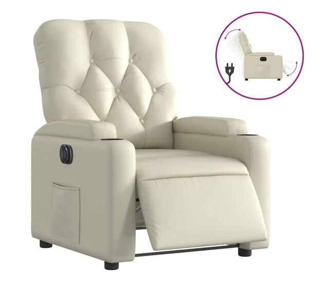 Vidaxl sillón reclinable eléctrico de cuero sintético crema