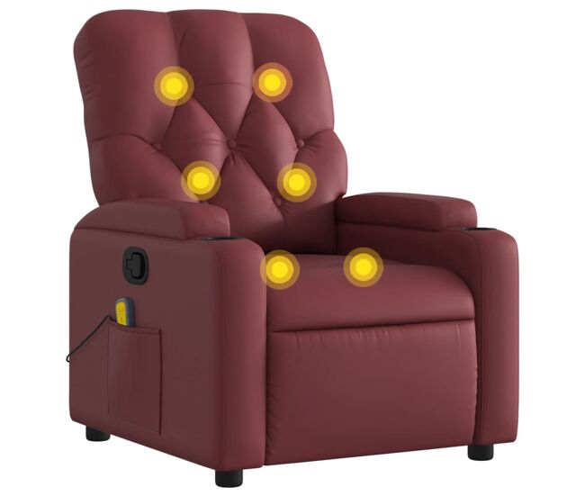Vidaxl sillón de masaje reclinable cuero sintético rojo tinto