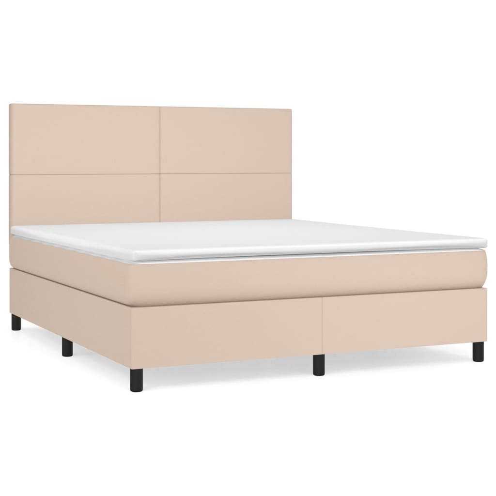 Cama box spring con colchón cuero sintético capuchino 160x200cm diseño plano