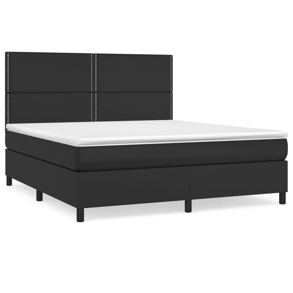 Cama box spring con colchón cuero sintético negro 180x200 cm liso con clavos