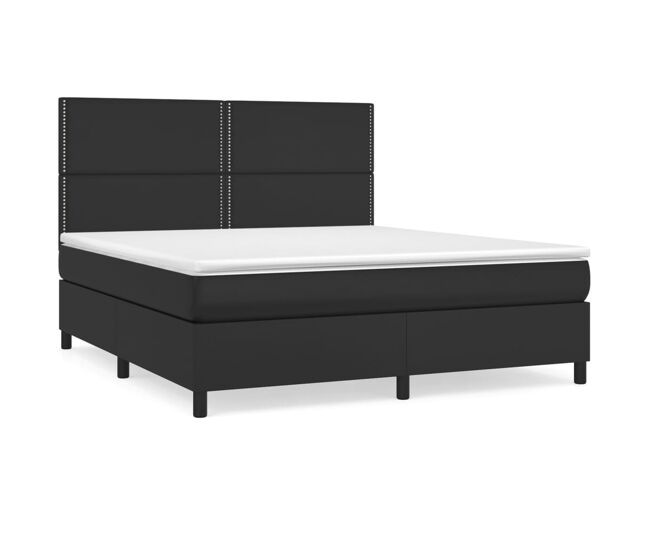 Cama box spring con colchón cuero sintético negro 180x200 cm liso con clavos