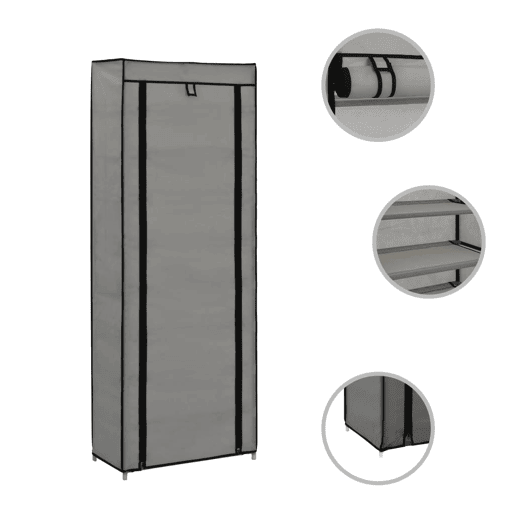 vidaXL Sapateira com cobertura 57x29x162 cm tecido cinzento