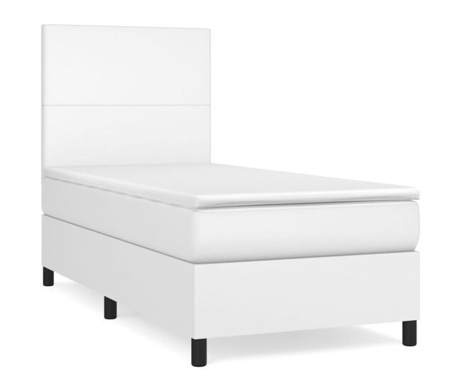 Cama box spring con colchón cuero sintético blanco 90x190 cm diseño plano