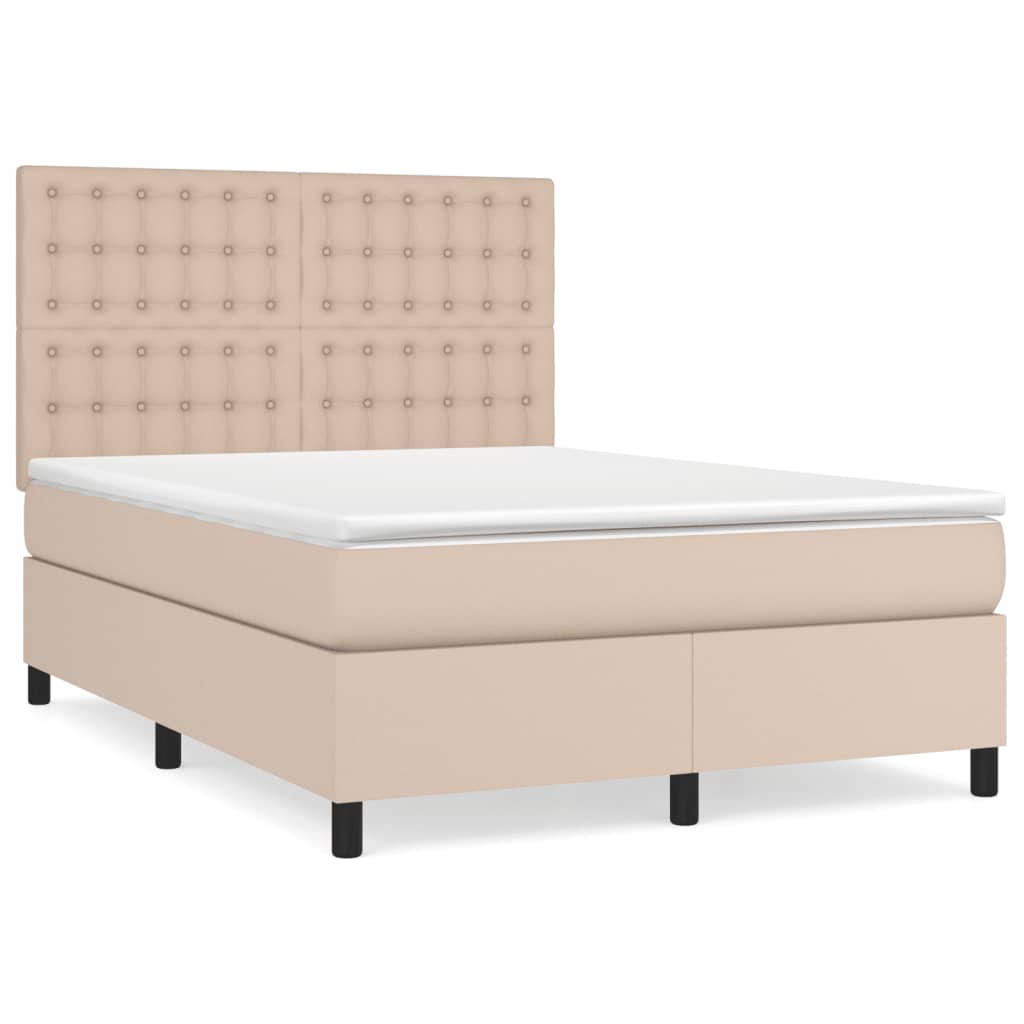 Cama box spring con colchón cuero sintético capuchino 140x200cm botones