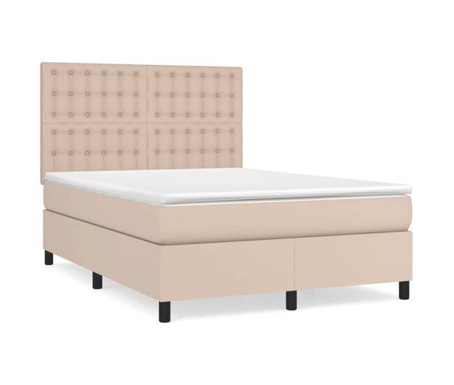 Cama box spring con colchón cuero sintético capuchino 140x200cm botones