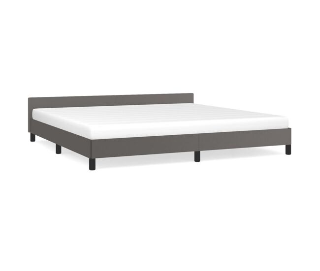 Estructura de cama con cabecero cuero sintético gris 200x200 cm