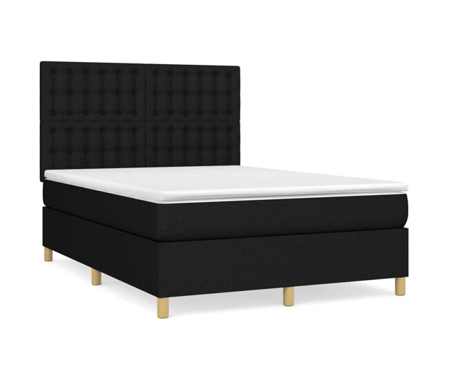 Cama box spring con colchón tela negro 140x190 cm botones