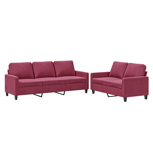 vidaXL 2 pcs conjunto de sofás com almofadões veludo vermelho tinto vidaXL 2 pcs conjunto de sofás com almofadões veludo vermelho tinto