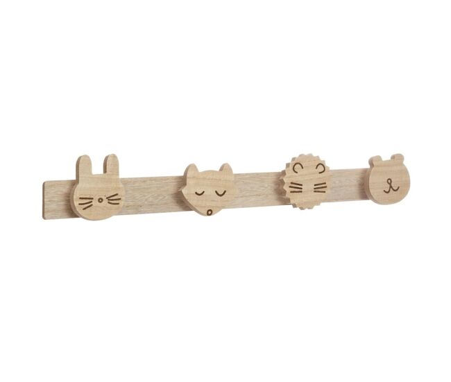 Well home perchero infantil "wild" en madera 5 ganchos 55x5x8 cm