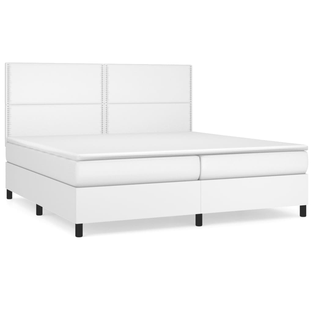 Cama box spring con colchón cuero sintético blanco 200x200 cm liso con clavos