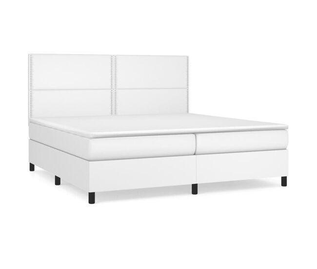 Cama box spring con colchón cuero sintético blanco 200x200 cm liso con clavos