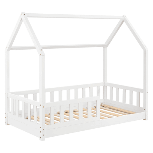 Cama infantil Bosco Cabin branca em forma de casa 90x190 cm feita de melamina