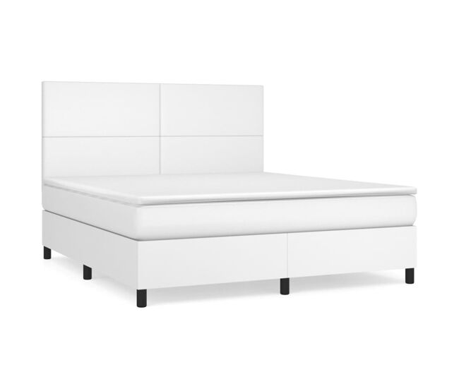 Cama box spring con colchón cuero sintético blanco 160x200 cm diseño plano